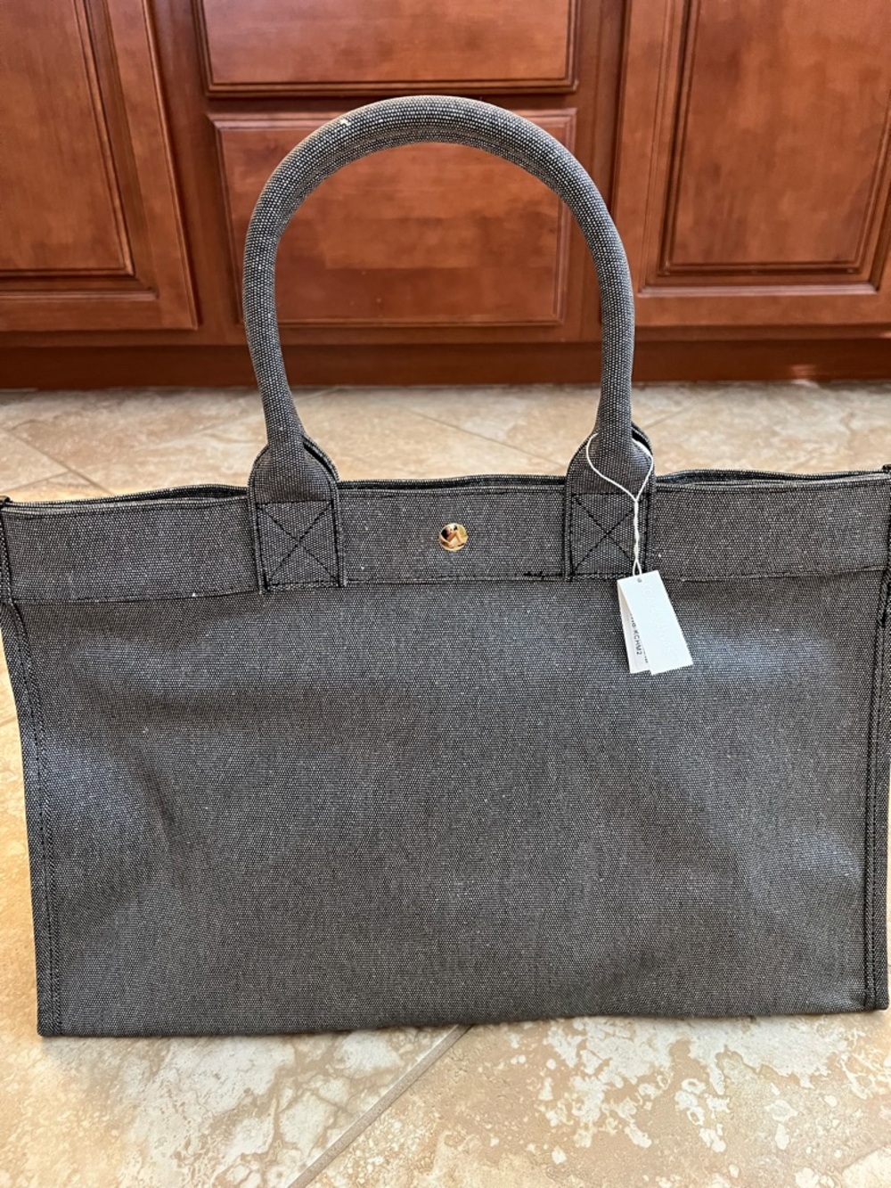 Gray shimmer Canvas Tote Bag with Top Handles